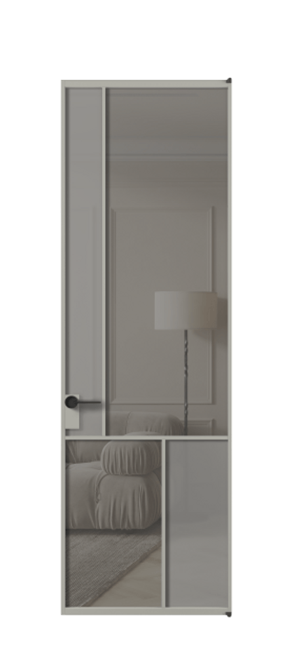 Межкомнатная дверь Мозаик АЛПЛ041.20 Алюминий нейтральный серый Сатинированное серое стекло, триплекс, 6 мм + Прозрачное серое стекло, триплекс Цена 174160 ₽ | Volhovec