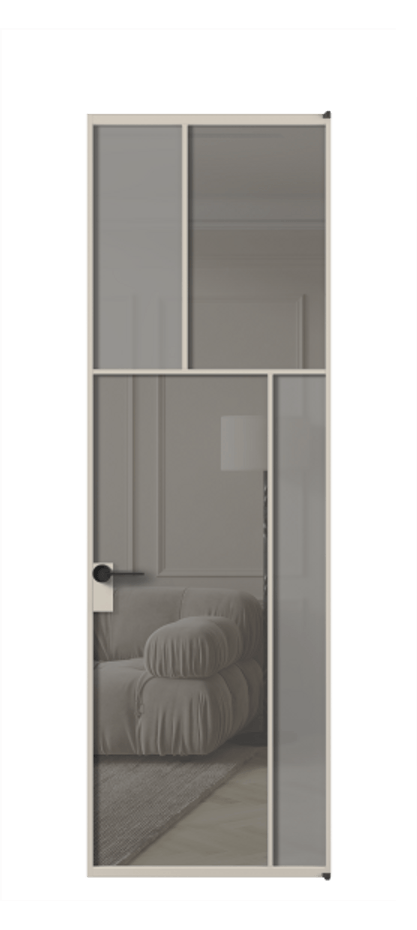 Межкомнатная дверь Мозаик АЛПЛ041.23 Алюминий светло-бежевый Сатинированное серое стекло, триплекс, 6 мм + Прозрачное серое стекло, триплекс Цена 174160 ₽ | Volhovec