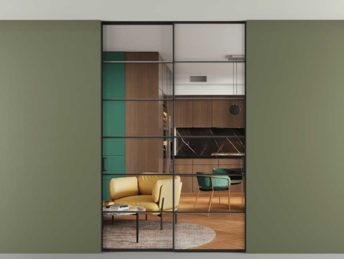 Перегородка Формато внутри проёма скрытое крепление в потолок 2 створки АЛПР 040.04 Алюминий Черный Прозрачное стекло "Кристал Вижн", калёное. Скрытый короб ЧЕР Цена 289760 ₽ 1. Полотно 2 шт. (800/2100 мм)
2. Комплект установки раздвижной системы
3. Базовый комплект фурнитуры
4. Ручка Рондо. Фабрика дверей Волховец 8 (800) 551 43 19 Перегородка Формато внутри проёма скрытое крепление в потолок 2 створки АЛПР 040.04 Алюминий Черный Прозрачное стекло "Кристал Вижн", калёное Цена 289760 ₽ | Volhovec