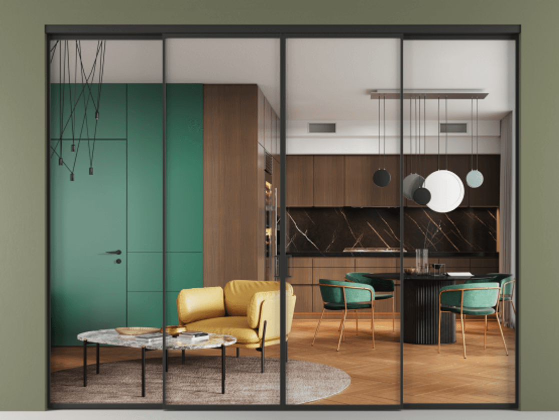 Перегородка Формато внутри проёма 4 створки АЛПР 040.01 Алюминий Черный Прозрачное стекло "Кристал Вижн", калёное. Скрытый короб ЧЕР Цена 349610 ₽ 1. Полотно 4 шт. (800/2100 мм)
2. Комплект установки раздвижной системы
3. Базовый комплект фурнитуры
4.Ручка Рондо. Фабрика дверей Волховец 8 (800) 551 43 19 Перегородка Формато внутри проёма 4 створки АЛПР 040.01 Алюминий Черный Прозрачное стекло "Кристал Вижн", калёное Цена 349610 ₽ | Volhovec