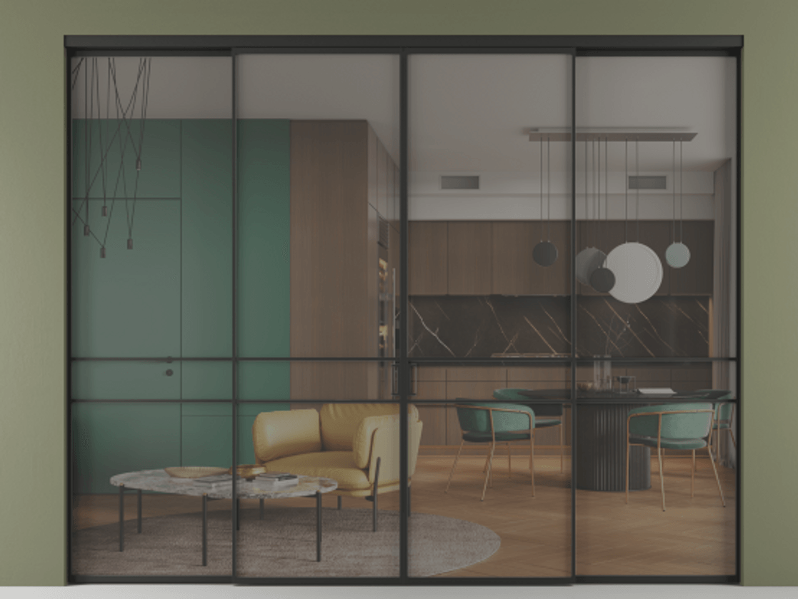 Перегородка Формато внутри проёма 4 створки АЛПР 040.02 Алюминий Черный Прозрачное серое стекло, триплекс. Скрытый короб ЧЕР Цена 340200 ₽ 1. Полотно 4 шт. (800/2100 мм)
2. Комплект установки раздвижной системы
3. Базовый комплект фурнитуры
4.Ручка Рондо. Фабрика дверей Волховец 8 (800) 551 43 19 Перегородка Формато внутри проёма 4 створки АЛПР 040.02 Алюминий Черный Прозрачное серое стекло, триплекс Цена 340200 ₽ | Volhovec